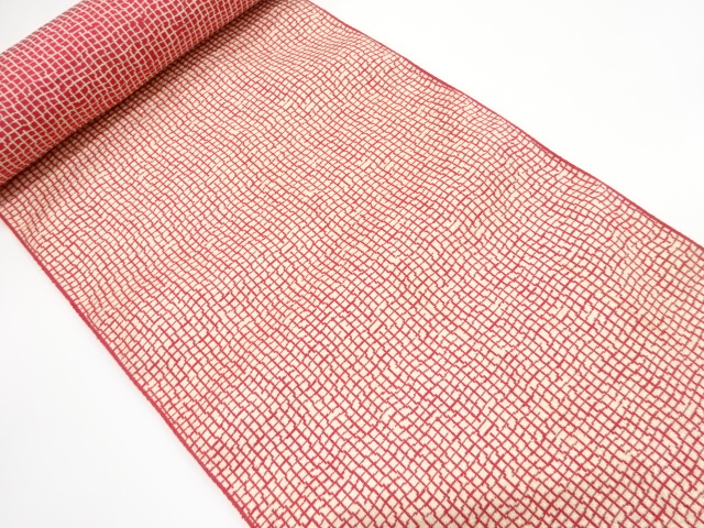 JAPANESE KIMONO / ANTIQUE BOLT FOR HASSUN OBI / WOVEN WAVY GRID